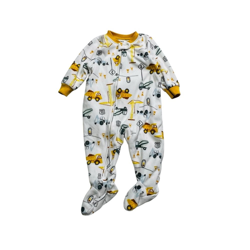 Carter's Yellow and White Fleece Construction Print Footie
